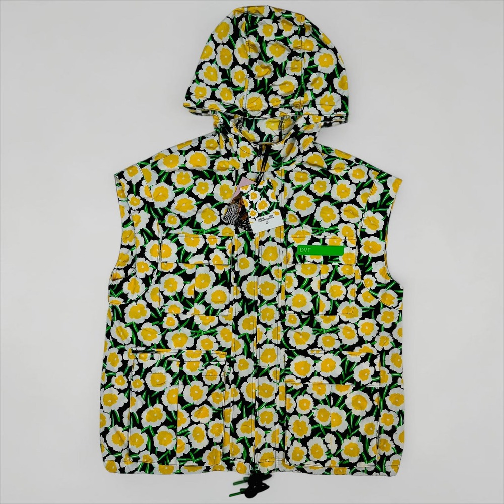 Diane von Furstenberg Target Floral Hooded Utility Vest Yellow Poppy XS NWT
